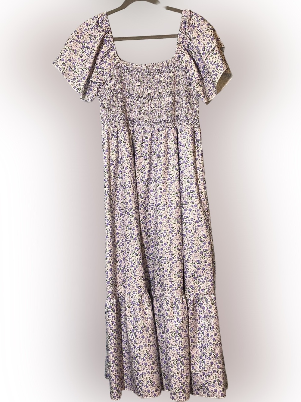 Shein Smocked Maxi Dress with Lavender Floral Print